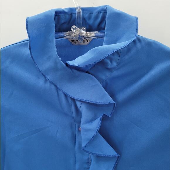 Essentially Separate Vintage 70s Ruffle Collar Long Sleeve Button Up Blouse Top - Picture 6 of 11